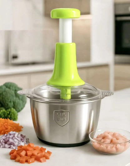 2L Stainless Steel Bowl Manual Chopper – Heavy Duty Vegetable & Meat Cutter