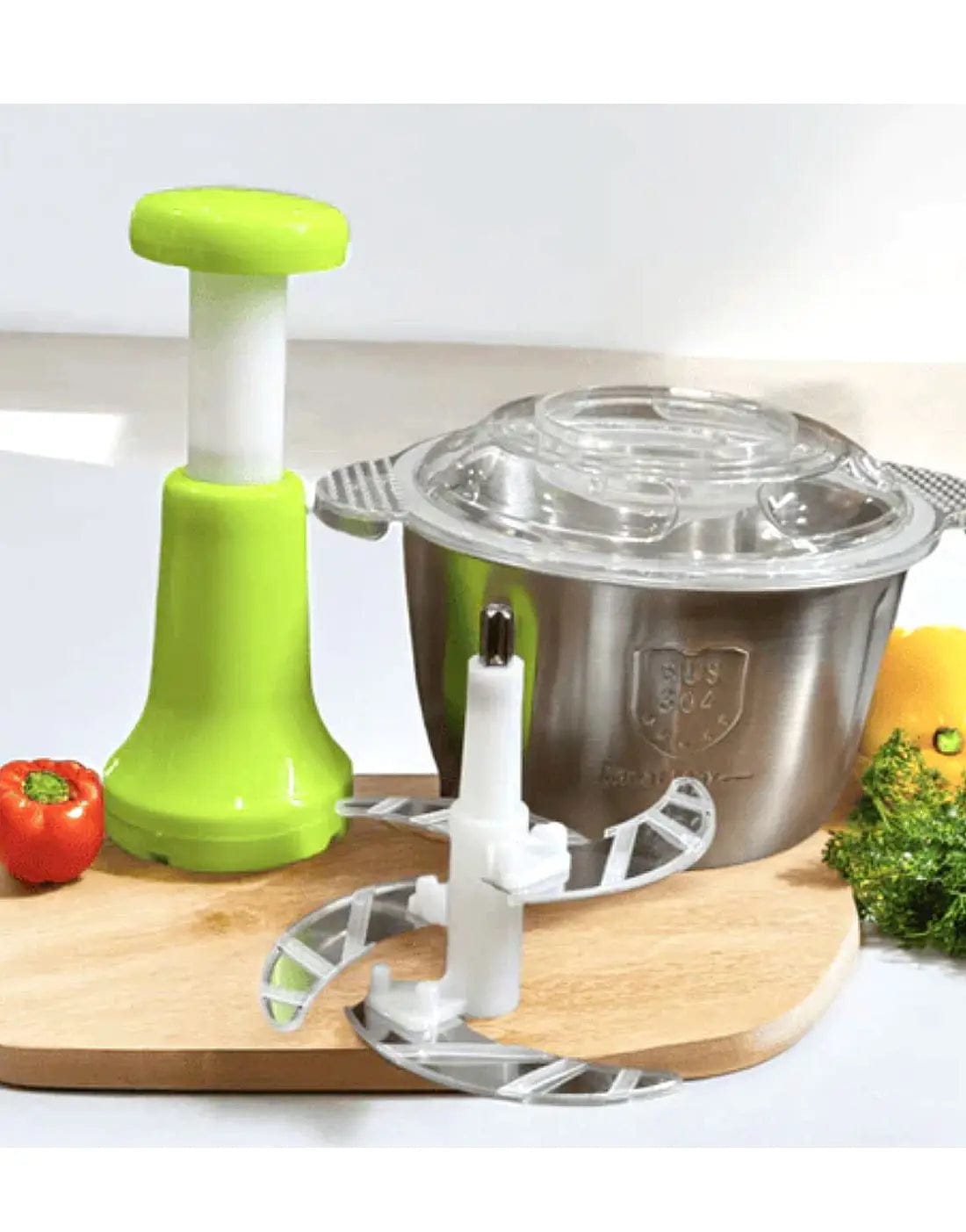 2L Stainless Steel Bowl Manual Chopper – Heavy Duty Vegetable & Meat Cutter